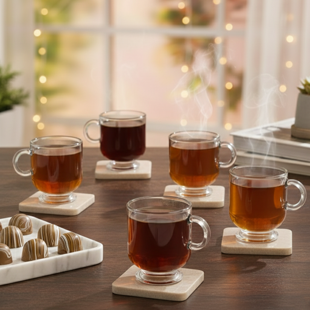 6‑Pcs Glass Tea Cup Set