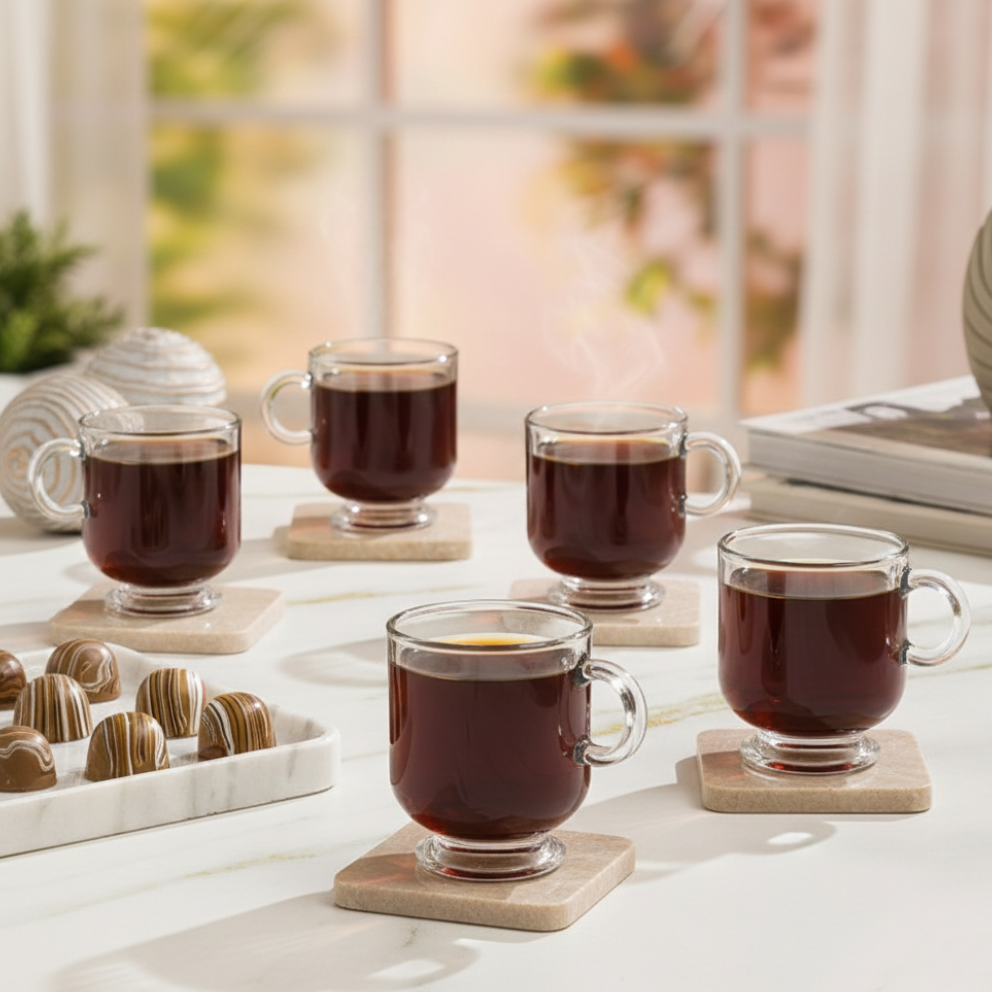 6‑Pcs Glass Tea Cup Set
